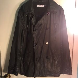 Topman Waxed Leather Peacoat, size S